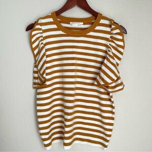 Anthropologie Top Sleeveless Stripe Sweater Ruffle Stretch Yellow Size M